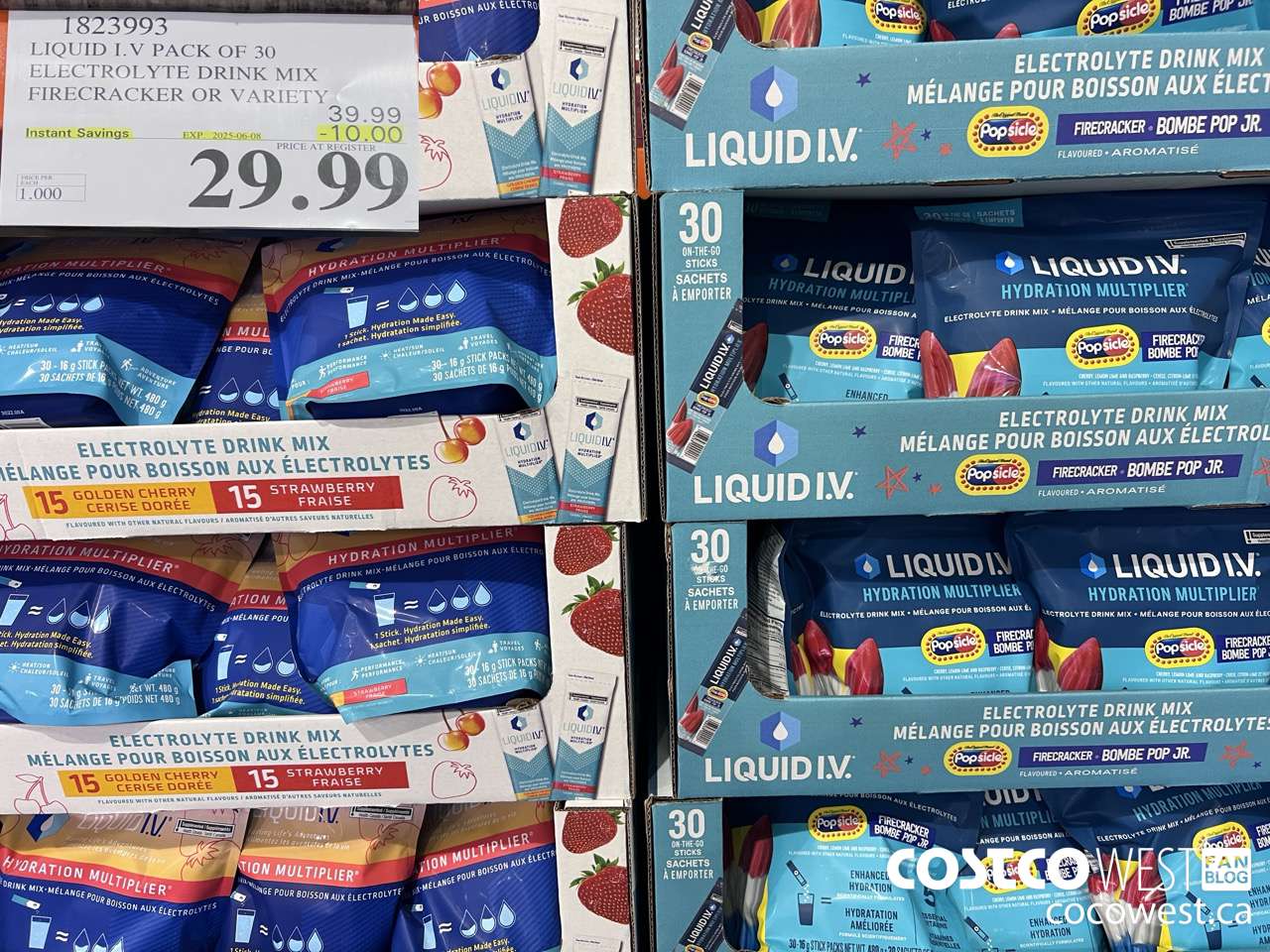 1823993 LIQUID I.V. FIRECRACKER ELECTROLYTE DRINK MIX PACK OF 30 ($10.00 INSTANT SAVINGS EXPIRES ON 2025-06-08) $29.99