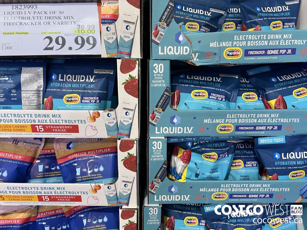 1823993 LIQUID I.V. FIRECRACKER ELECTROLYTE DRINK MIX PACK OF 30 ($10.00 INSTANT SAVINGS EXPIRES ON 2025-06-08) $29.99