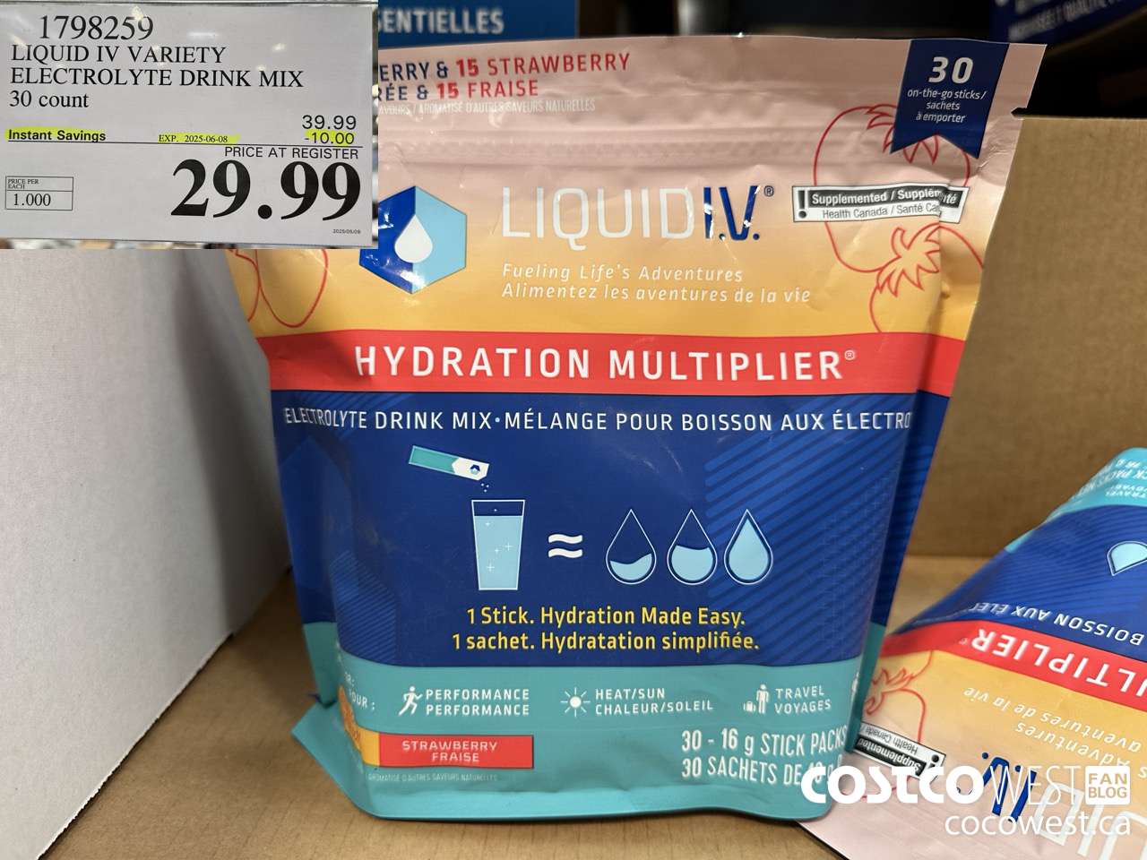 1798259 LIQUID IV VARIETY ELECTROLYTE DRINK MIX 30 COUNT ($10.00 INSTANT SAVINGS EXPIRES ON 2025-06-08) $29.99