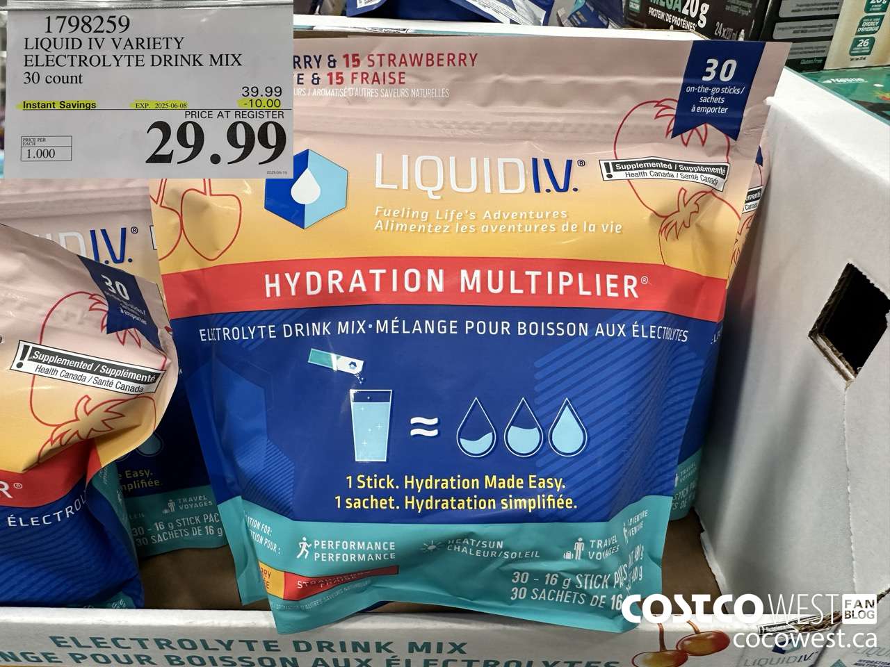 1798259 LIQUID IV VARIETY ELECTROLYTE DRINK MIX 30 COUNT ($10.00 INSTANT SAVINGS EXPIRES ON 2025-06-08) $29.99