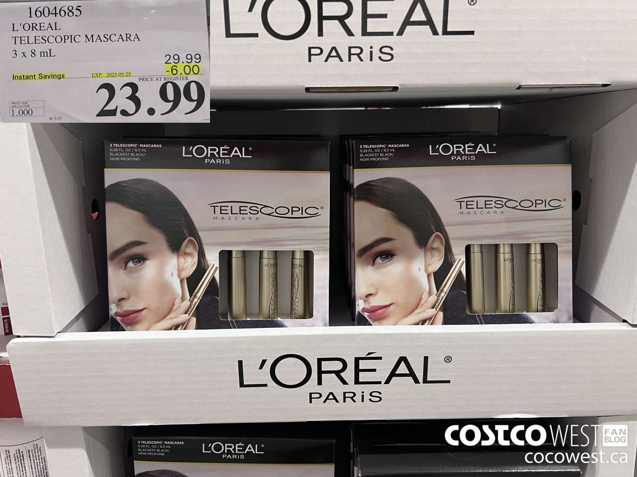 1604685 L'OREAL TELESCOPIC MASCARA 3 X 8 ML (0.27 FL. OZ) ($6.00 INSTANT SAVINGS EXPIRES ON 2025-05-25) $23.99