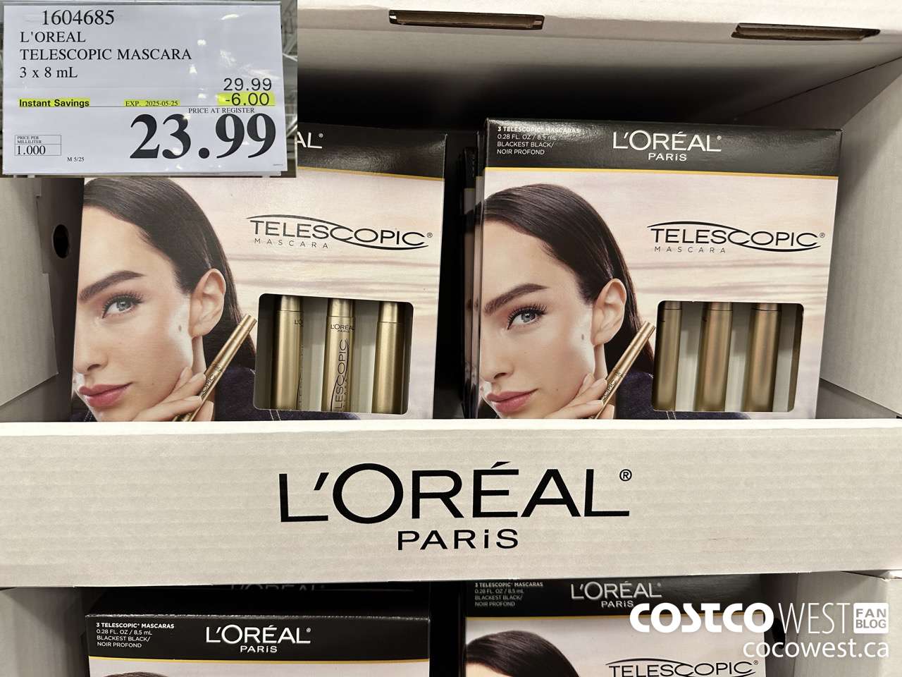1604685 L'OREAL TELESCOPIC MASCARA 3 X 8 ML (0.27 FL. OZ) ($6.00 INSTANT SAVINGS EXPIRES ON 2025-05-25) $23.99