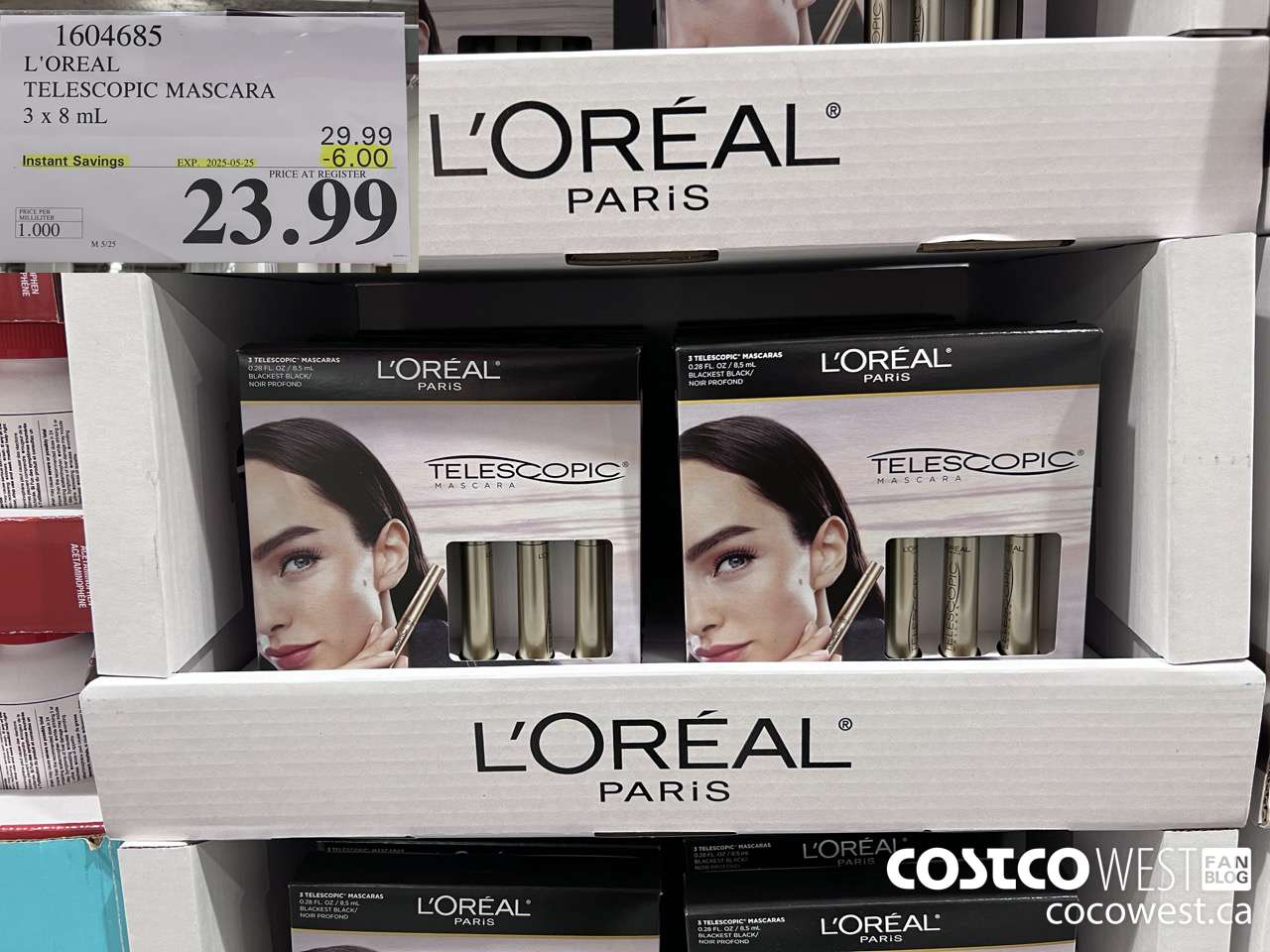 1604685 L'OREAL TELESCOPIC MASCARA 3 X 8 ML (0.27 FL. OZ) ($6.00 INSTANT SAVINGS EXPIRES ON 2025-05-25) $23.99