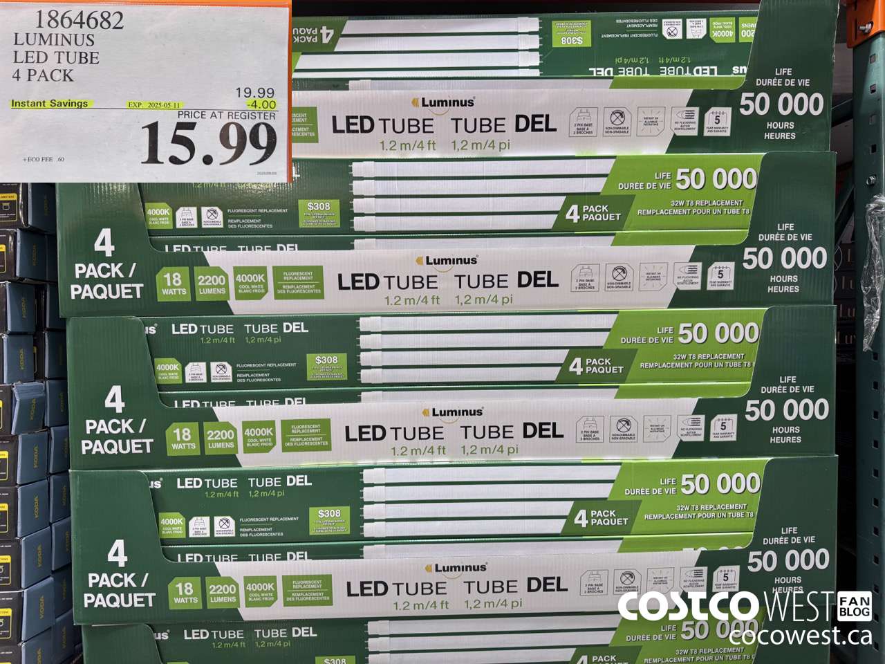 1864682 LUMINUS LED TUBE 4 PACK ($4.00 INSTANT SAVINGS EXPIRES ON 2025-05-11) $15.99