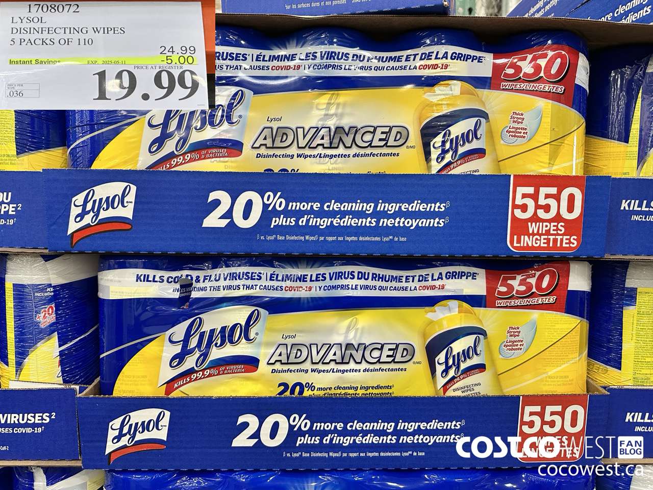 1708072 LYSOL DISINFECTING WIPES 5 X 110 WIPES ($5.00 INSTANT SAVINGS EXPIRES ON 2025-05-11) $19.99