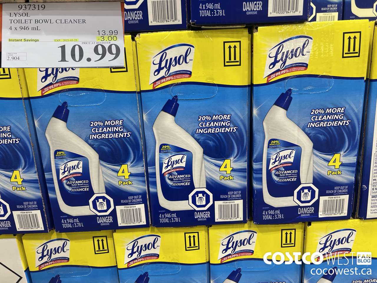 937319 LYSOL TOILET BOWL CLEANER 4 x 946 ML ($3.00 INSTANT SAVINGS EXPIRES ON 2025-05-25) $10.99