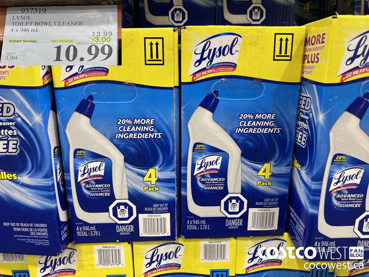 937319 LYSOL TOILET BOWL CLEANER 4 x 946 ML ($3.00 INSTANT SAVINGS EXPIRES ON 2025-05-25) $10.99
