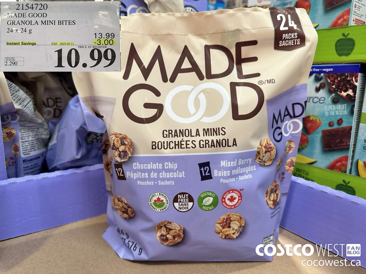 2154720 MADE GOOD GRANOLA MINI BITES 24 X 24G ($3.00 INSTANT SAVINGS EXPIRES ON 2025-05-11) $10.99