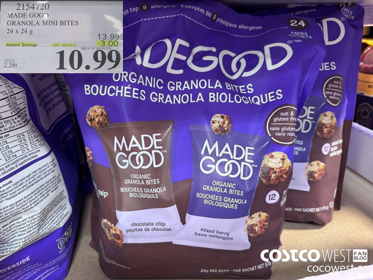 2154720 MADE GOOD GRANOLA MINI BITES 24 X 24G ($3.00 INSTANT SAVINGS EXPIRES ON 2025-05-11) $10.99