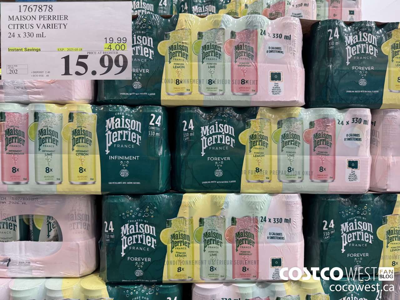 1767878 MAISON PERRIER CITRUS VARIETY 24 X 330ML ($4.00 INSTANT SAVINGS EXPIRES ON 2025-05-18) $15.99