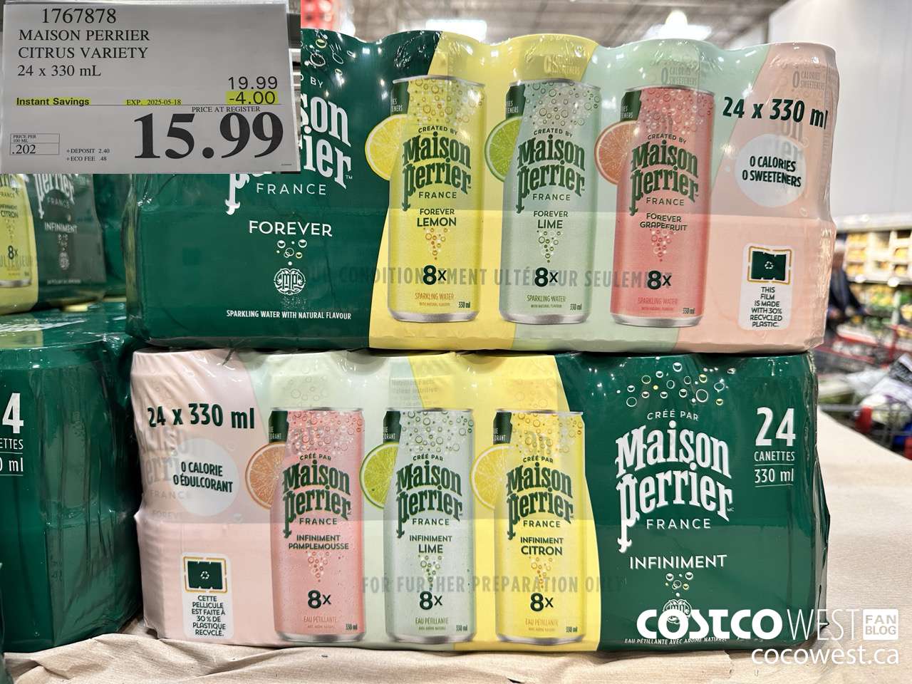 1767878 MAISON PERRIER CITRUS VARIETY 24 X 330ML ($4.00 INSTANT SAVINGS EXPIRES ON 2025-05-18) $15.99