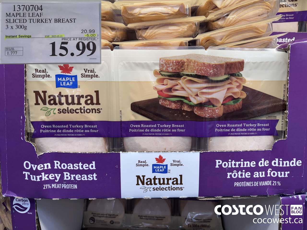 1370704 MAPLE LEAF SLICED TURKEY BREAST 3 x 300g ($5.00 INSTANT SAVINGS EXPIRES ON 2025-05-11) $15.99