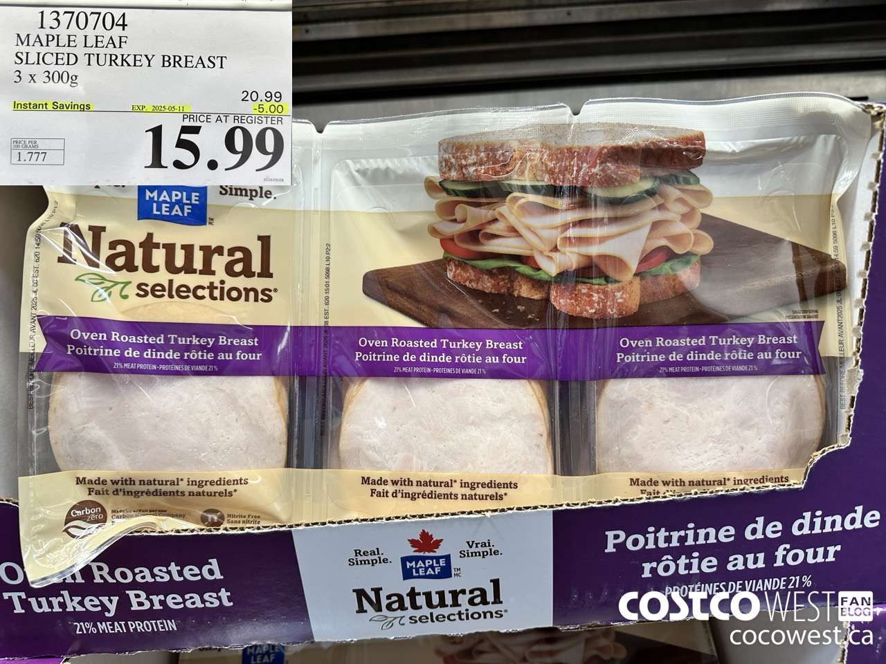1370704 MAPLE LEAF SLICED TURKEY BREAST 3 x 300g ($5.00 INSTANT SAVINGS EXPIRES ON 2025-05-11) $15.99