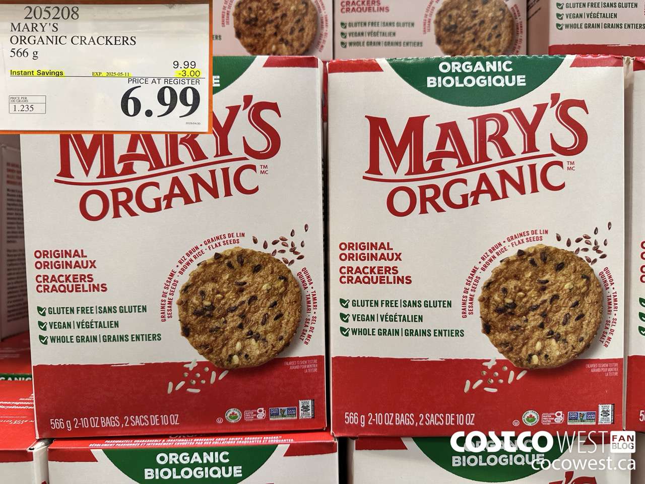 205208 MARY'S ORGANIC CRACKERS 566G ($3.00 INSTANT SAVINGS EXPIRES ON 2025-05-11) $6.99