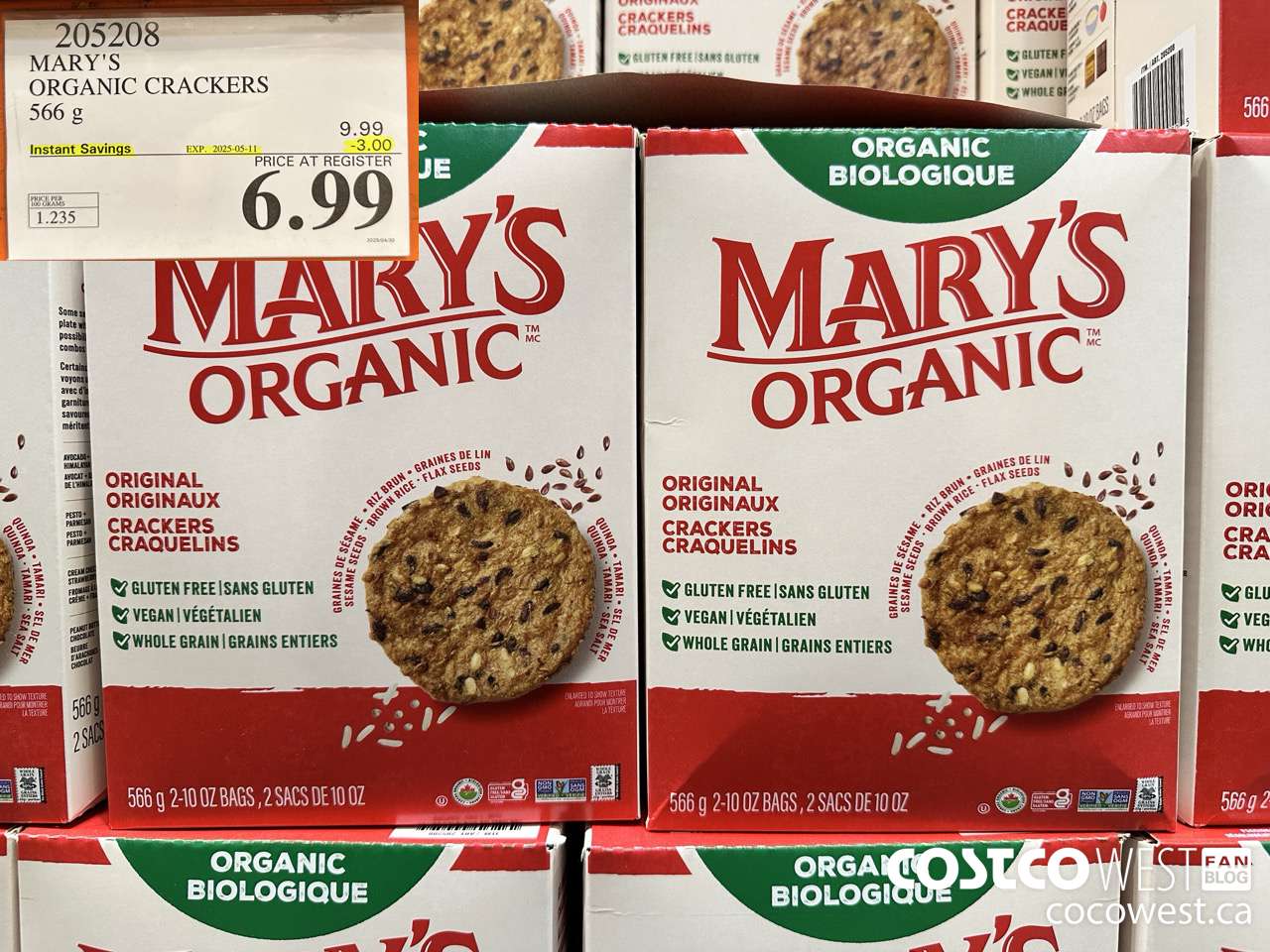 205208 MARY'S ORGANIC CRACKERS 566G ($3.00 INSTANT SAVINGS EXPIRES ON 2025-05-11) $6.99