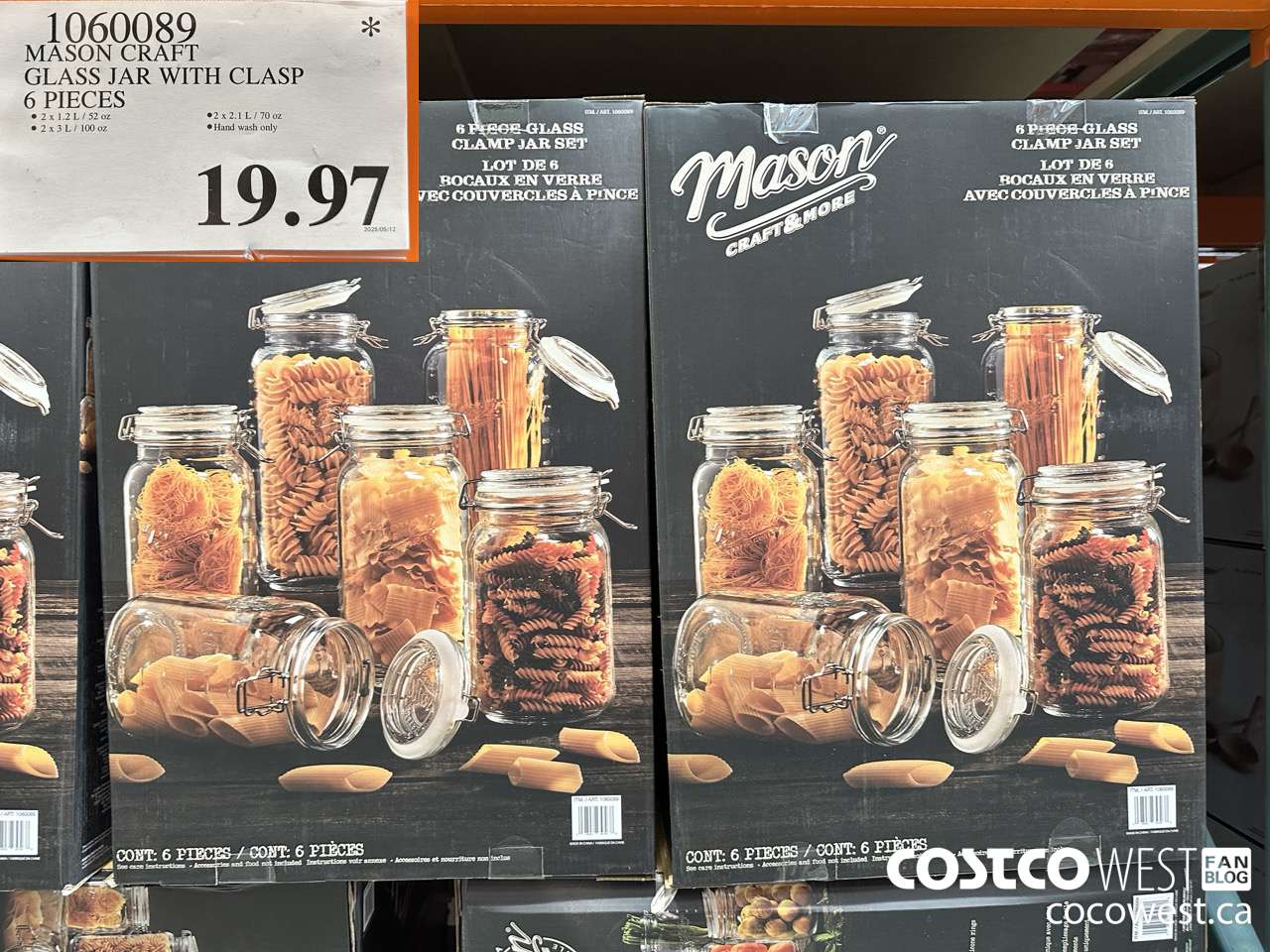 1060089 MASON CRAFT GLASS JAR WITH CLASP 6 PIECES $19.97