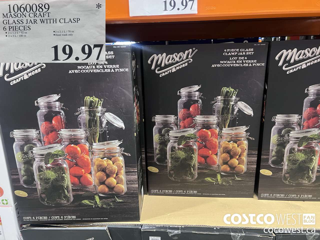 1060089 MASON CRAFT GLASS JAR WITH CLASP 6 PIECES $19.97