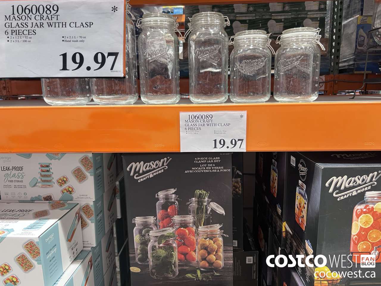 1060089 MASON CRAFT GLASS JAR WITH CLASP 6 PIECES $19.97