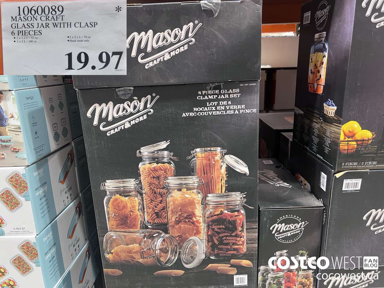 1060089 MASON CRAFT GLASS JAR WITH CLASP 6 PIECES $19.97
