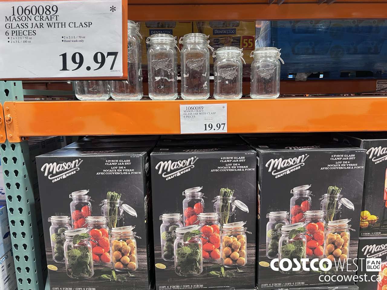 1060089 MASON CRAFT GLASS JAR WITH CLASP 6 PIECES $19.97