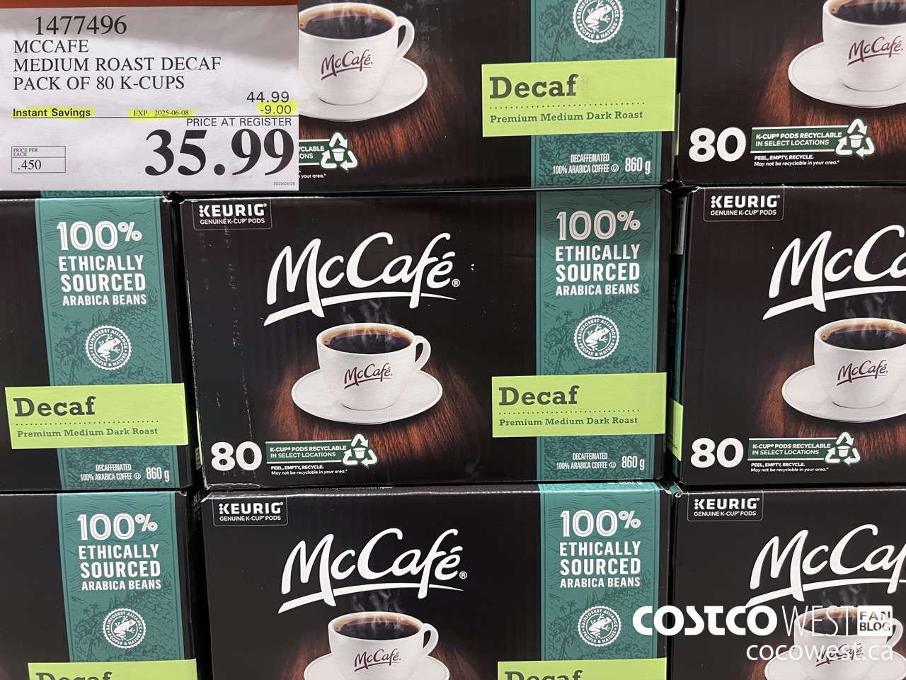 1477496 MCCAFE MEDIUM ROAST DECAF PACK OF 80 K-CUPS ($9.00 INSTANT SAVINGS EXPIRES ON 2025-06-08) $35.99