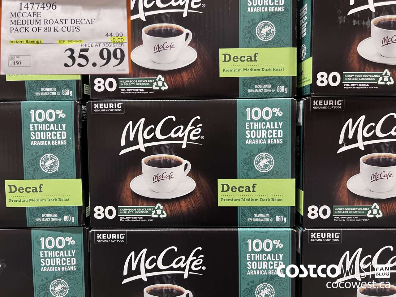 1477496 MCCAFE MEDIUM ROAST DECAF PACK OF 80 K-CUPS ($9.00 INSTANT SAVINGS EXPIRES ON 2025-06-08) $35.99