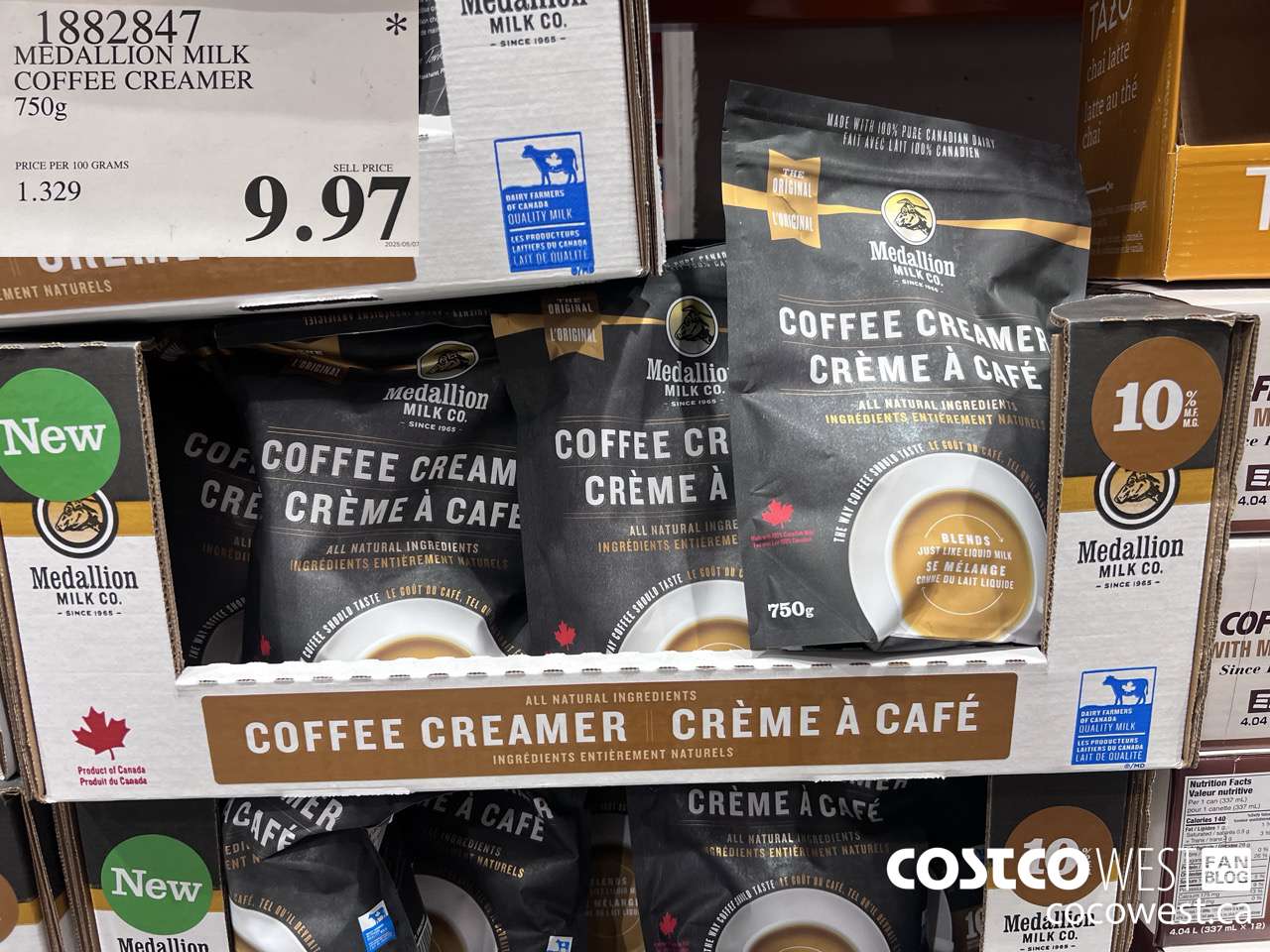 1882847 MEDALLION MILK COFFEE CREAMER 750ML $9.97