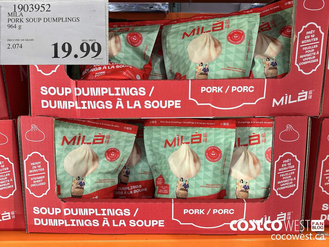 1903952 MILA PORK SOUP DUMPLINGS 964G $19.99