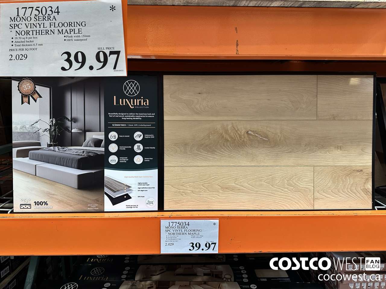 1775034 MONO SERRA SPC VINYL FLOORING NORTHERN MAPLE $39.97