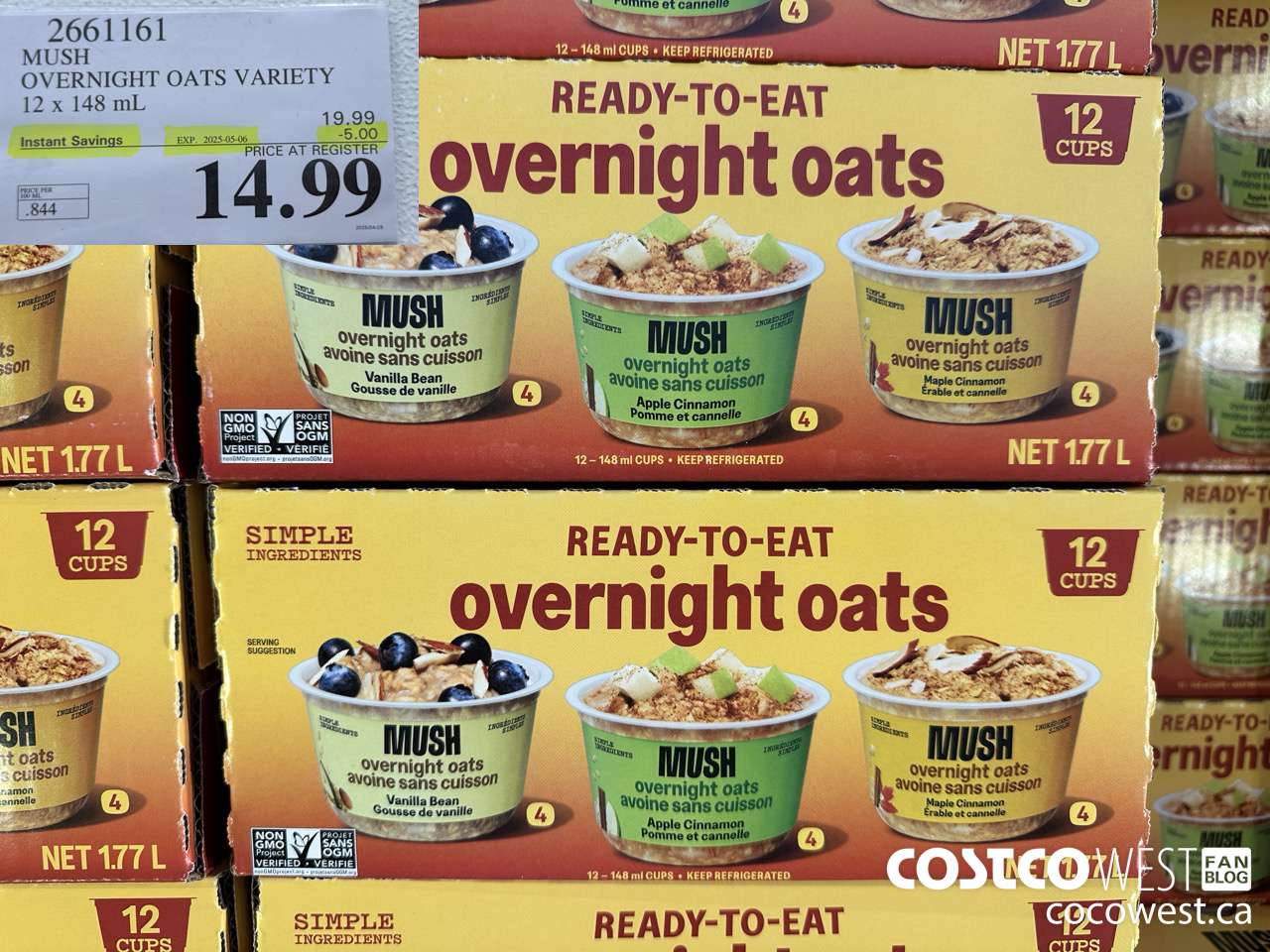 2661161 MUSH OVERNIGHT OATS VARIETY 12 X 141G ($5.00 INSTANT SAVINGS EXPIRES ON 2025-05-06) $14.99