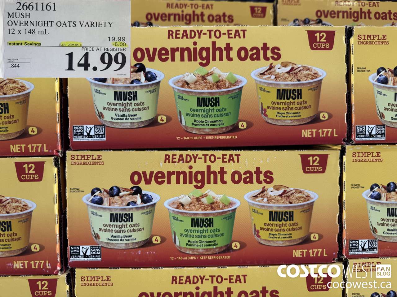 2661161 MUSH OVERNIGHT OATS VARIETY 12 X 141G ($5.00 INSTANT SAVINGS EXPIRES ON 2025-05-11) $14.99