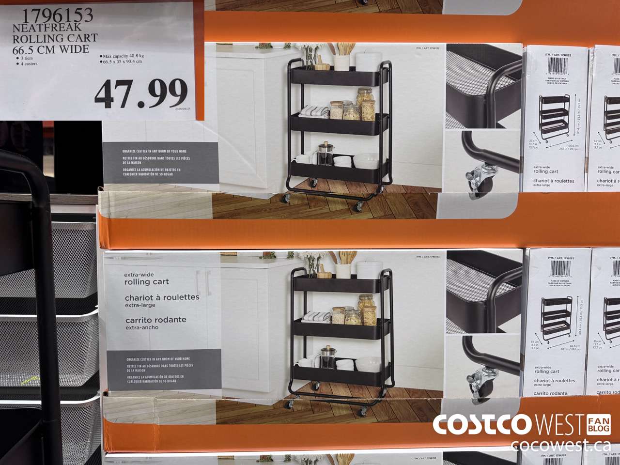 1796153 NEATFREAK ROLLING CART 66.5CM WIDE $47.99