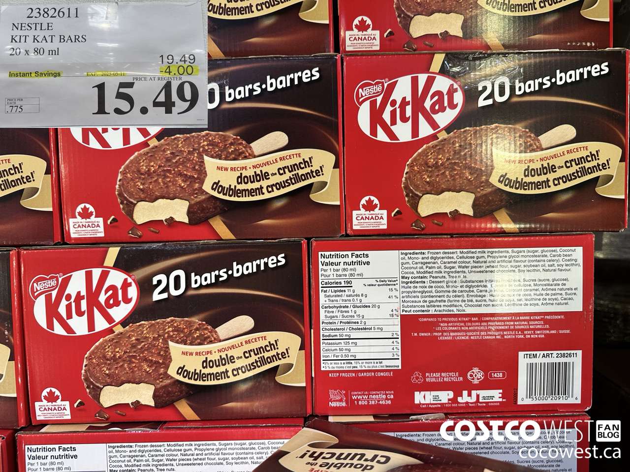 2382611 NESTLE KIT KAT BARS 20 X 80 ML ($4.00 INSTANT SAVINGS EXPIRES ON 2025-05-11) $15.49