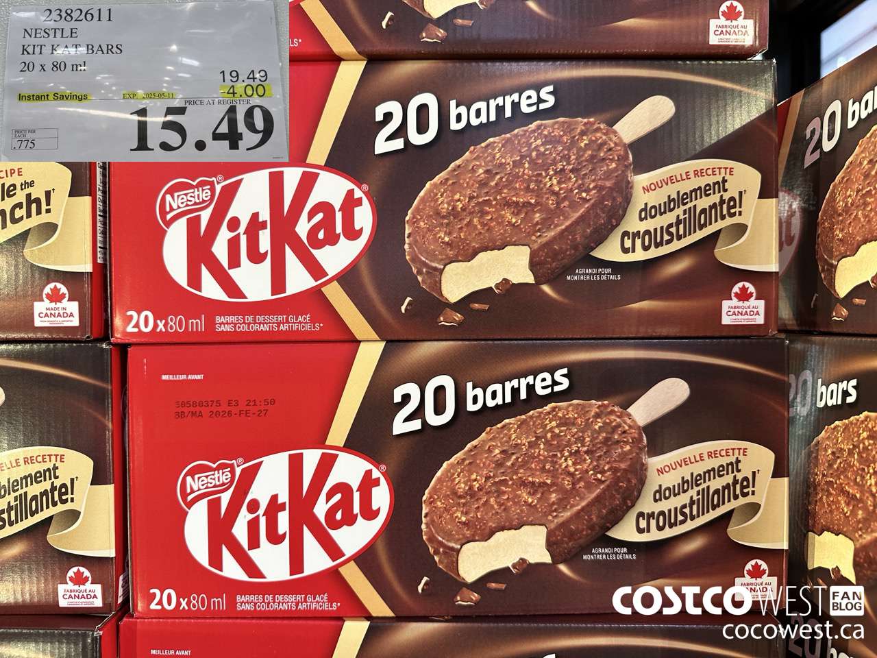 2382611 NESTLE KIT KAT BARS 20 X 80 ML ($4.00 INSTANT SAVINGS EXPIRES ON 2025-05-11) $15.49