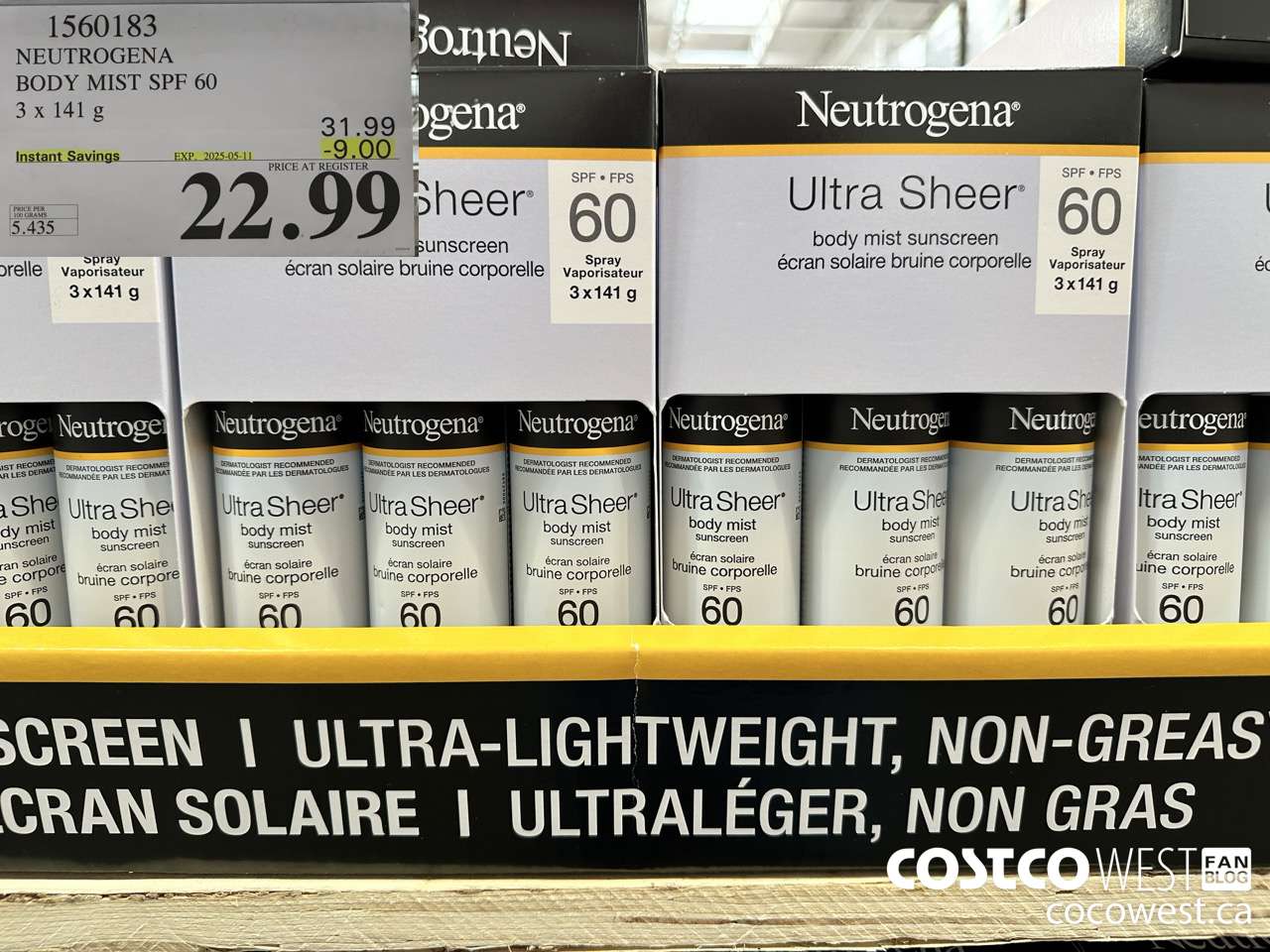 1560183 NEUTROGENA BODY MIST SPF 60 3 X 141G ($9.00 INSTANT SAVINGS EXPIRES ON 2025-05-11) $22.99