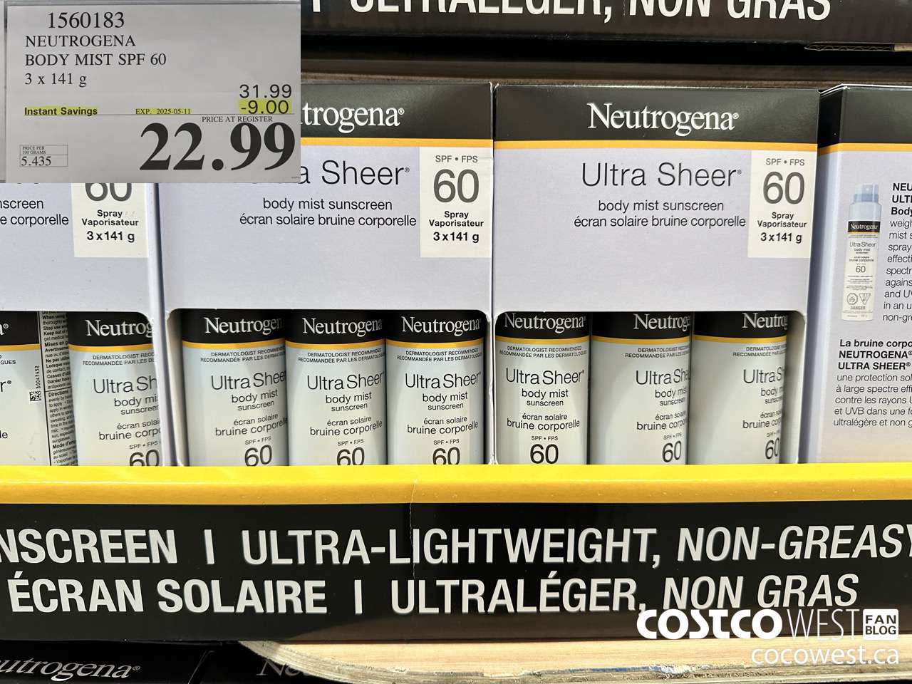 1560183 NEUTROGENA BODY MIST SPF 60 3 X 141G ($9.00 INSTANT SAVINGS EXPIRES ON 2025-05-11) $22.99