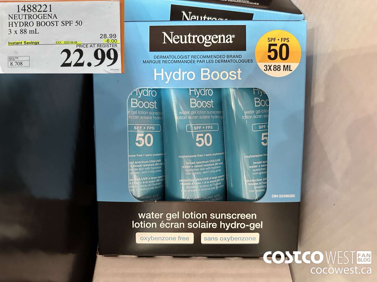 1488221 NEUTROGENA HYDROBOOST SPF 50 OXY-FREE 3 x 88 mL ($6.00 INSTANT SAVINGS EXPIRES ON 2025-06-08) $22.99