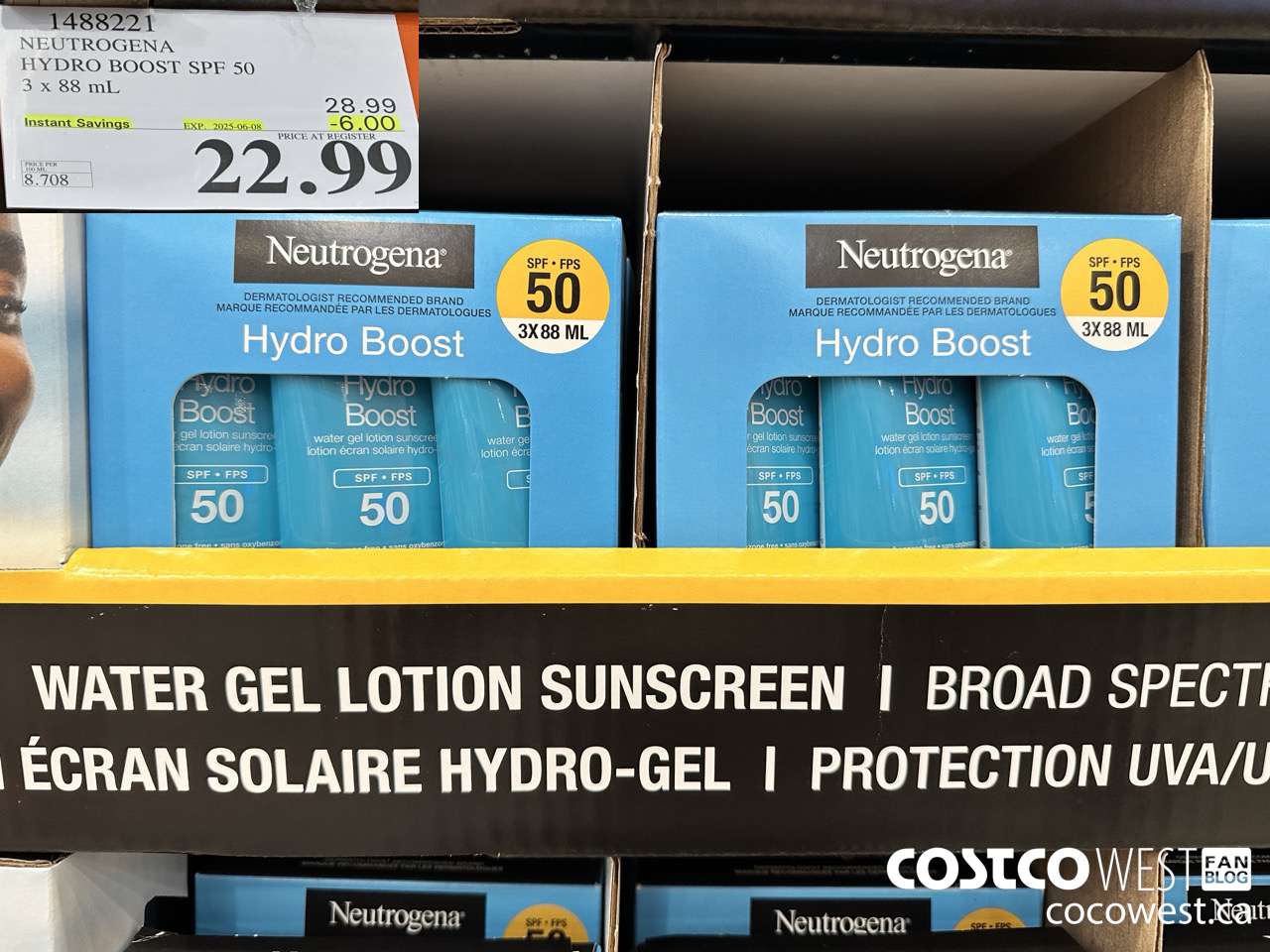 1488221 NEUTROGENA HYDROBOOST SPF 50 OXY-FREE 3 x 88 mL ($6.00 INSTANT SAVINGS EXPIRES ON 2025-06-08) $22.99