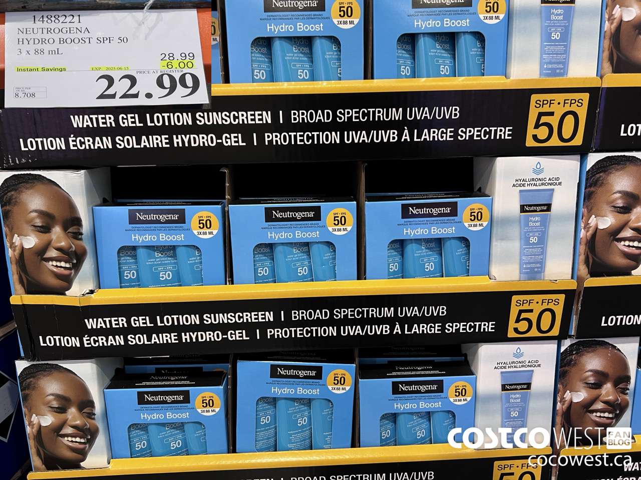 1488221 NEUTROGENA HYDROBOOST SPF 50 OXY-FREE 3 x 88 mL ($6.00 INSTANT SAVINGS EXPIRES ON 2025-06-15) $22.99