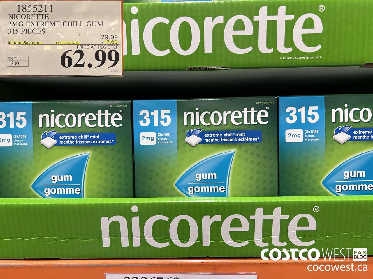 1855211 NICORETTE 2MG EXTREME CHILL GUM 315 PIECES ($17.00 INSTANT SAVINGS EXPIRES ON 2025-06-08) $62.99