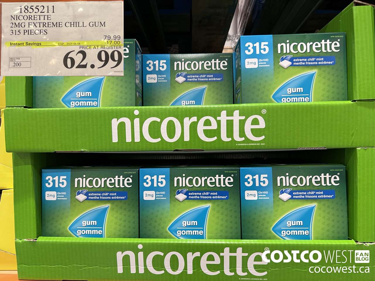 1855211 NICORETTE 2MG EXTREME CHILL GUM 315 PIECES ($17.00 INSTANT SAVINGS EXPIRES ON 2025-06-08) $62.99
