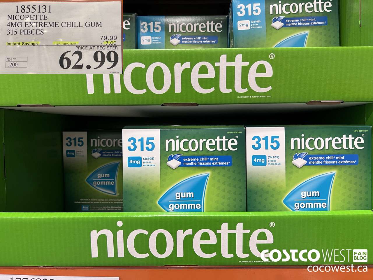 1855131 NICORETTE 4MG EXTREME CHILL GUM 315 PIECES ($17.00 INSTANT SAVINGS EXPIRES ON 2025-06-08) $62.99