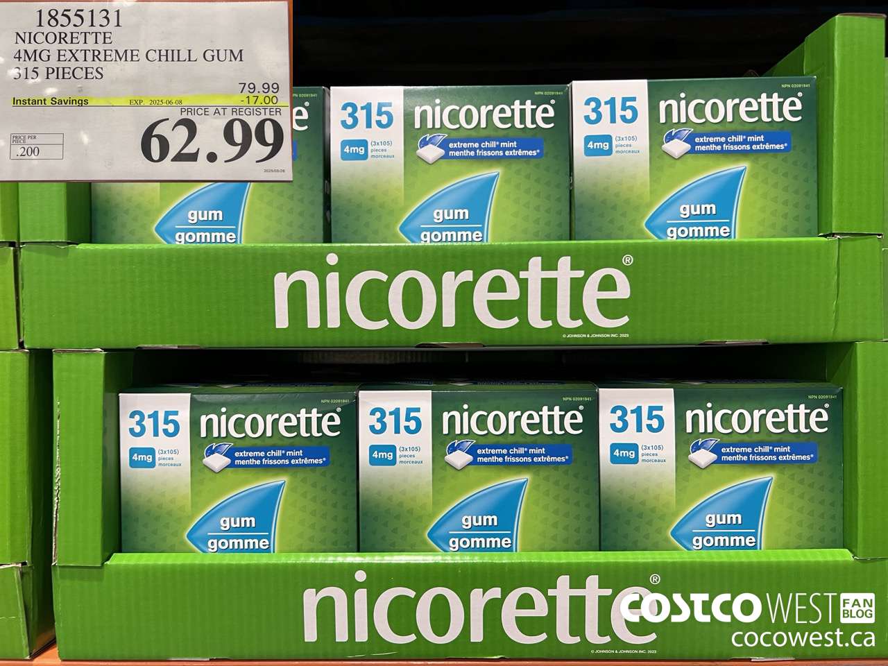1855131 NICORETTE 4MG EXTREME CHILL GUM 315 PIECES ($17.00 INSTANT SAVINGS EXPIRES ON 2025-06-08) $62.99