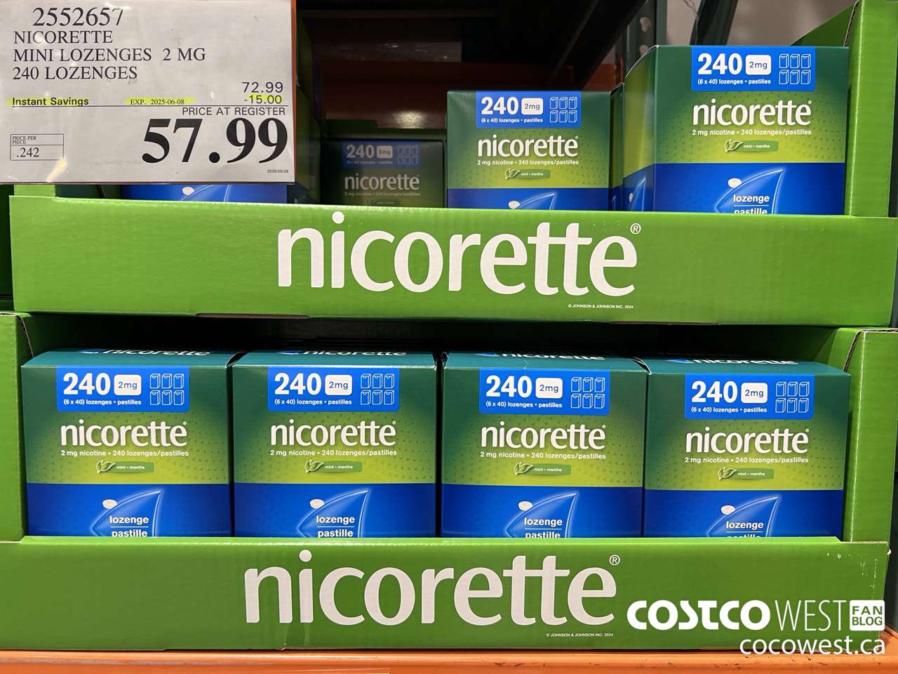 2552657 NICORETTE MINI LOZENGES 2MG 240 LOZENGES ($15.00 INSTANT SAVINGS EXPIRES ON 2025-06-08) $57.99