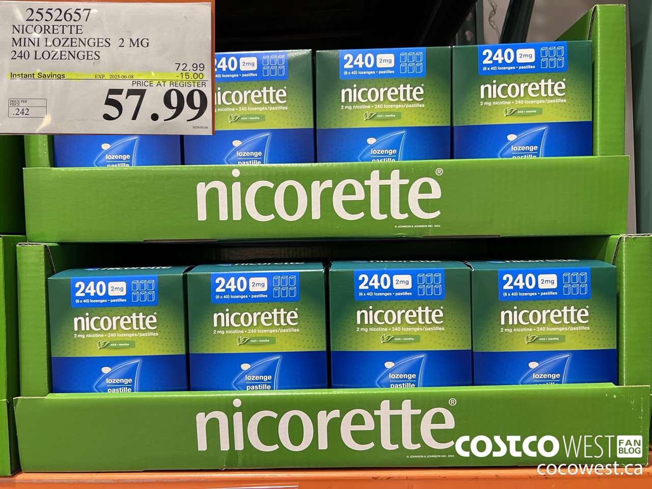 2552657 NICORETTE MINI LOZENGES 2MG 240 LOZENGES ($15.00 INSTANT SAVINGS EXPIRES ON 2025-06-08) $57.99