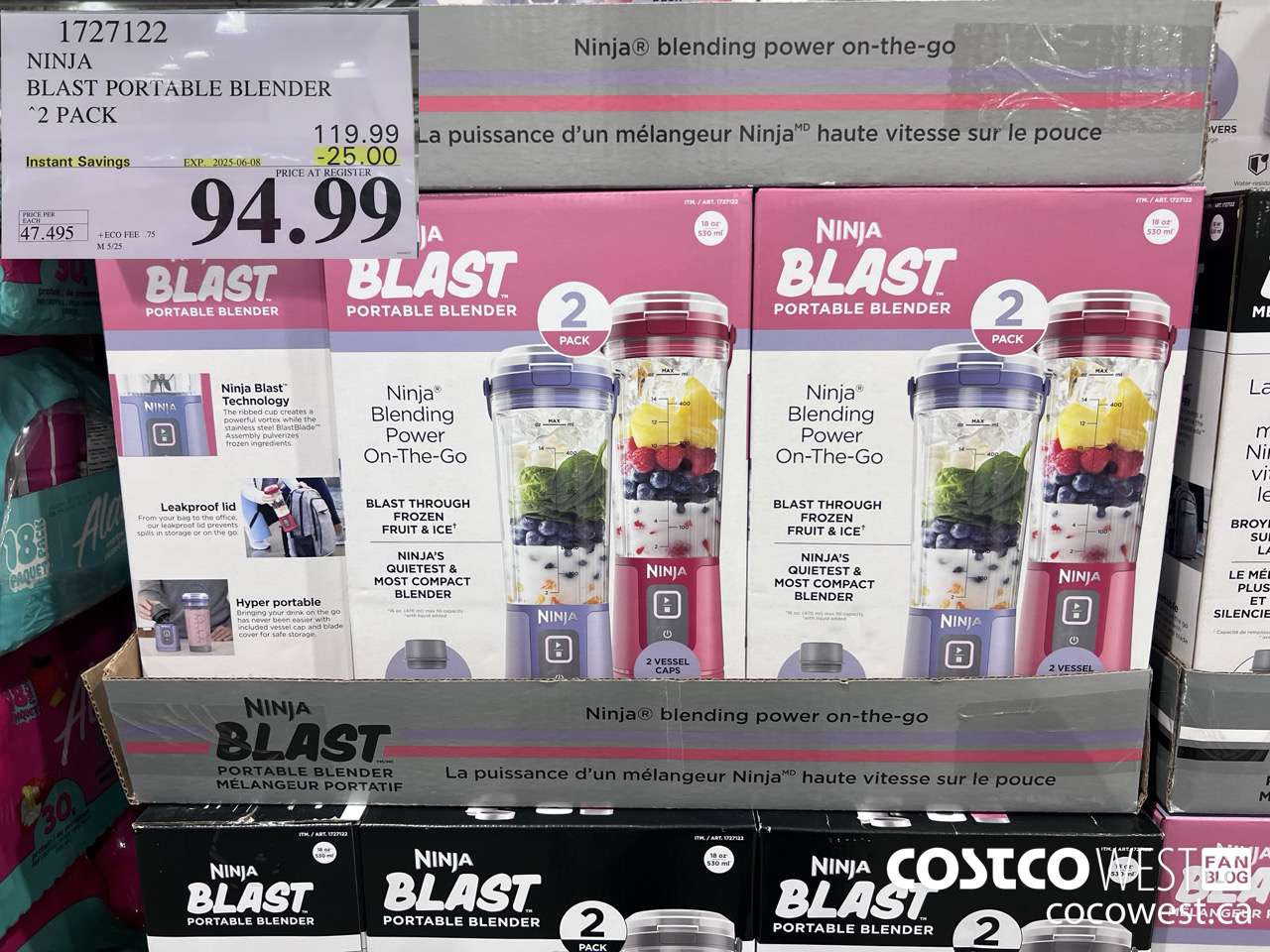 1727122 NINJA BLAST PORTABLE BLENDER 2 PACK ($25.00 INSTANT SAVINGS EXPIRES ON 2025-06-08) $94.99