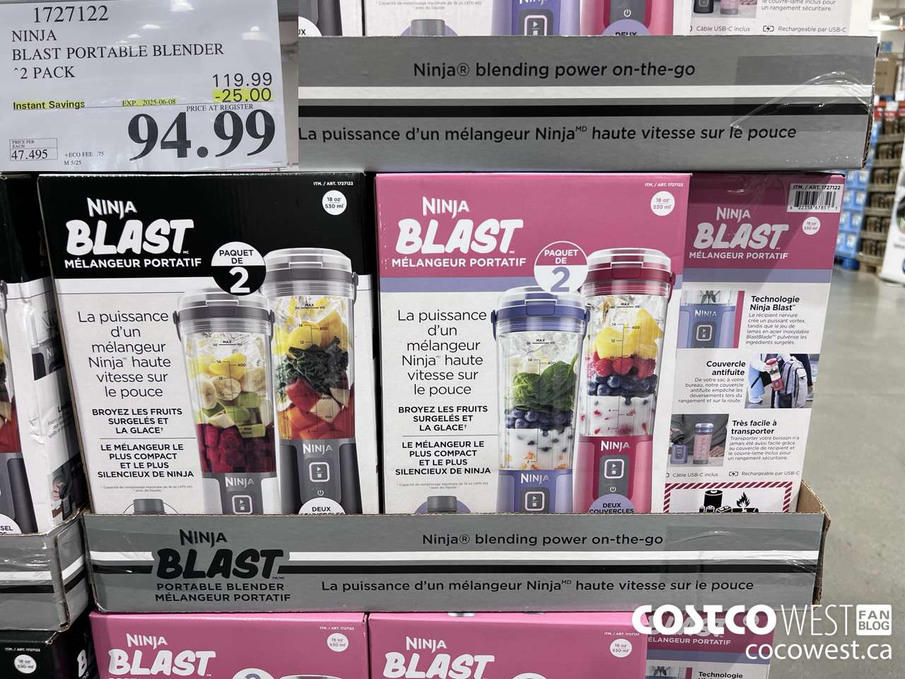 1727122 NINJA BLAST PORTABLE BLENDER 2 PACK ($25.00 INSTANT SAVINGS EXPIRES ON 2025-06-08) $94.99