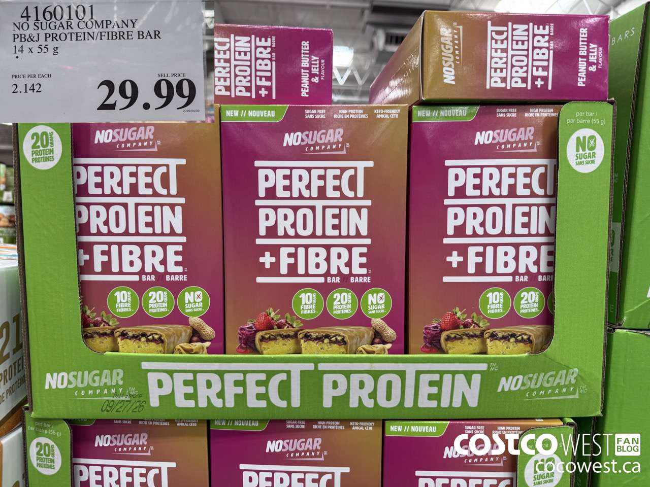 4160101 NO SUGAR COMPANY PB&J PROTEIN/FIBRE BAR 14 X 55G $29.99