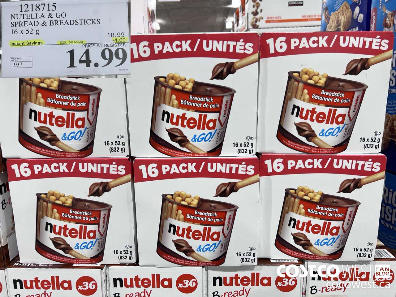 1218715 NUTELLA AND GO SPREAD & BREADSTICKS 16 X 52 G ($4.00 INSTANT SAVINGS EXPIRES ON 2025-06-01) $14.99