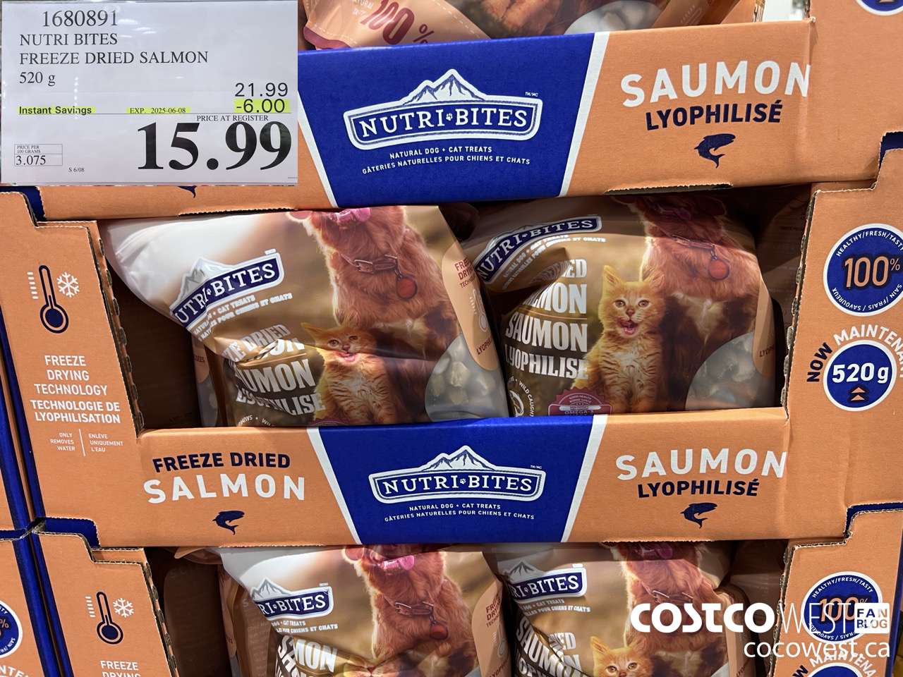 1680891 NUTRI BITES FREEZE DRIED SALMON 520G ($6.00 INSTANT SAVINGS EXPIRES ON 2025-06-08) $15.99